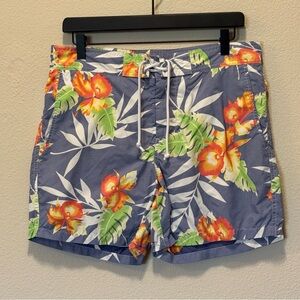 Vince Men's Swim Trunks with Floral Print - Blue, Orange, Green Size 30